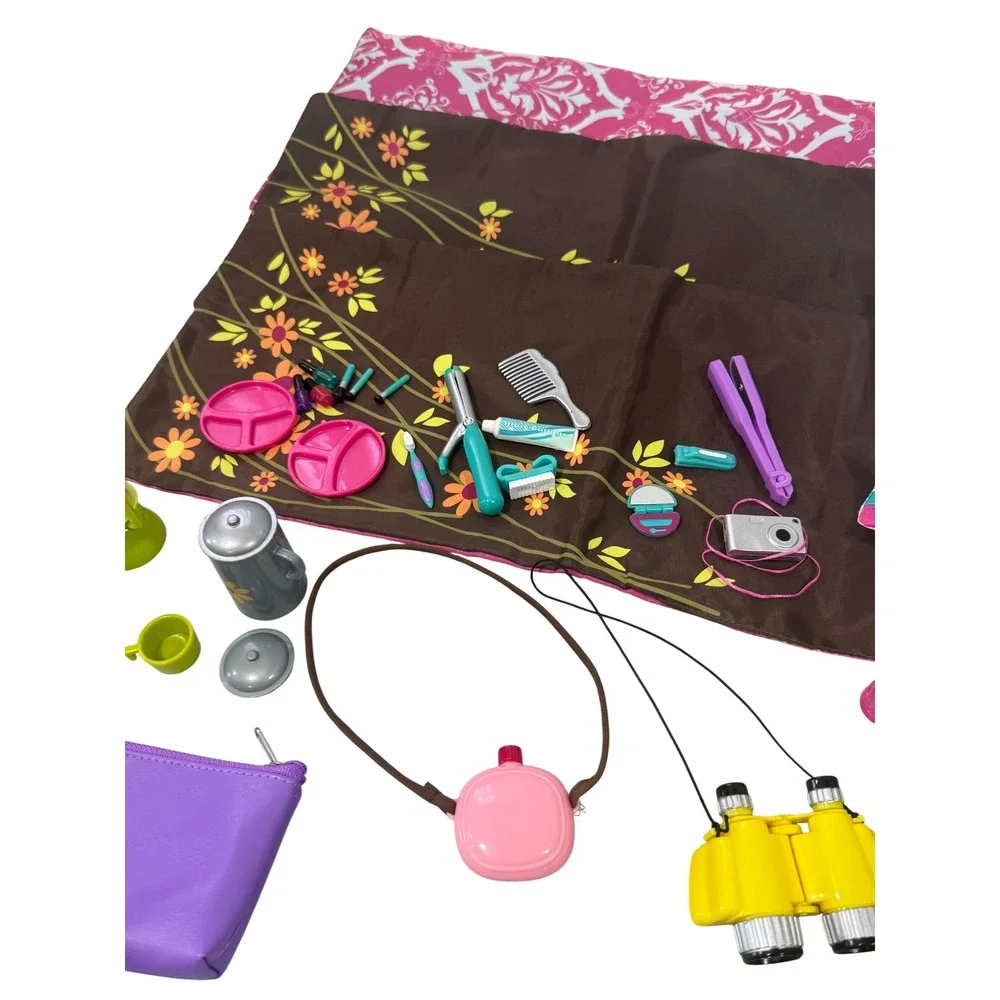 Our Generation Doll Camping Accessories Sleeping Bag Lantern Binoculars Lot